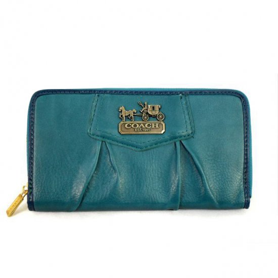 Coach Madison Gathered Logo Large Blue Wallets ECS | Women